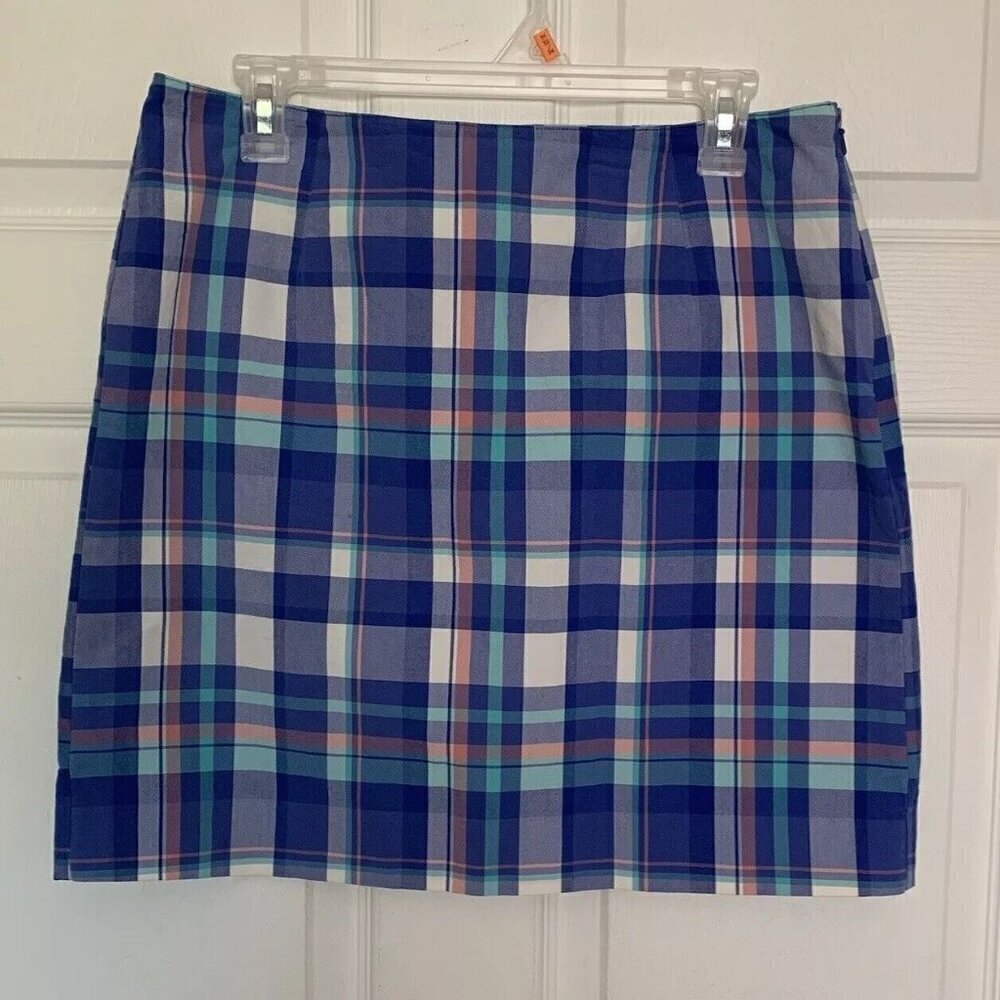 LL Bean Favorite Fit Womens 10 Petite Blue Plaid Lined Mini Skirt